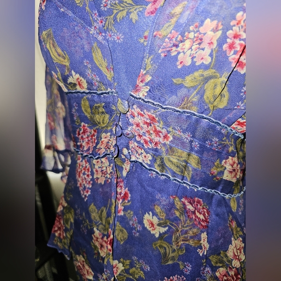 David Warren New York silk purple floral dress w. Semi sheer Cardigan - Picture 7 of 10